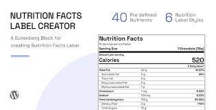 Nutrition Facts Label Creator (Gutenberg Block) v0.1.0